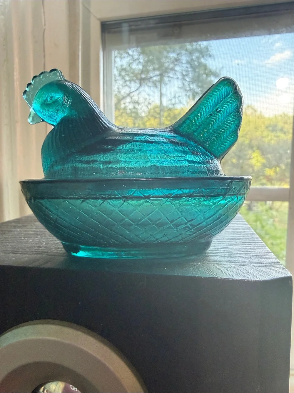 Teal Glass Hen on Nest Decorative Dish - Home Accents